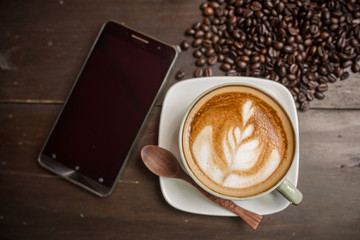 Latte Art coffee with coffee bean