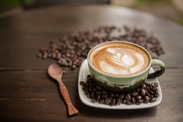 Latte Art coffee with coffee bean