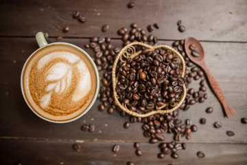 Latte Art coffee with coffee bean