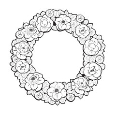 Floral Wreath in Black-and-White Style