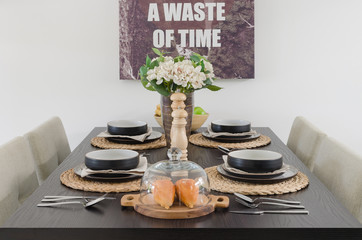 table set on wooden dinning table