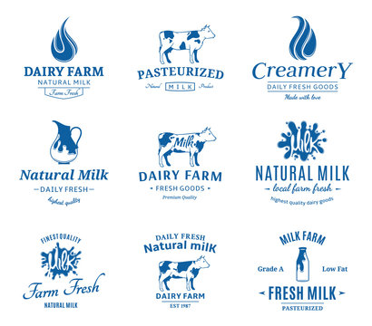 Set of Vector Milk Logos, Labels and Design Elements