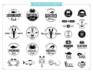 Seafood Logos, Labels, Sea Animals and Design Elements