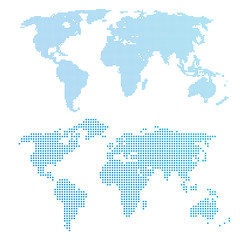 World map in dots, blue color.