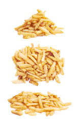 Pile of multiple wavy french fries isolated