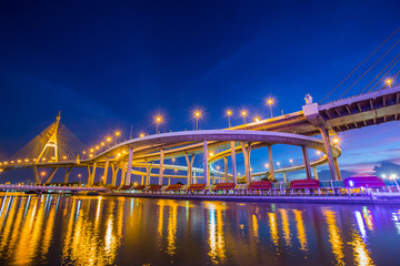 Fototapeta na wymiar Night light Bhumibol 1 Bridge