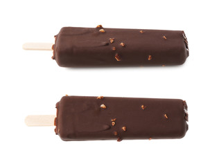 Chocolate covered vanilla ice cream bar