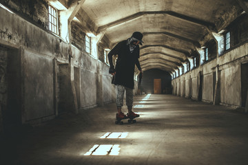 Skater in face mask.