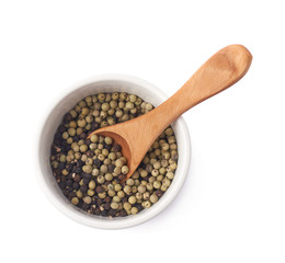 Bowl filled with peppercorn isolated