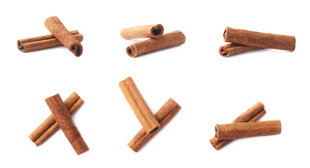 Pile of cinnamon sticks isolated