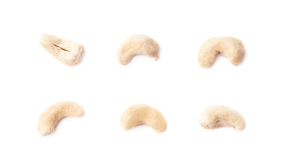 Single cashew nuts isolated