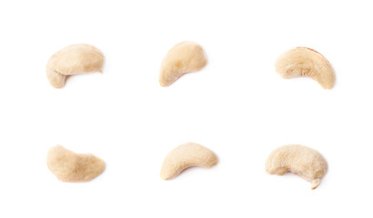 Single cashew nuts isolated