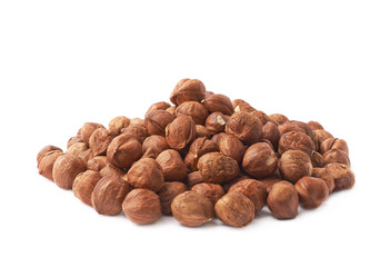 Pile of hazelnuts isolated