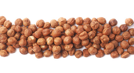 Line of hazelnuts isolated
