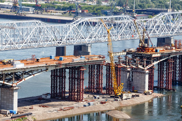 construction of the bridge through the river Yenisei