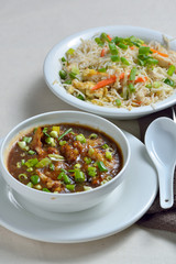 Cauliflower or Gobi Manchurian and Fried Rice