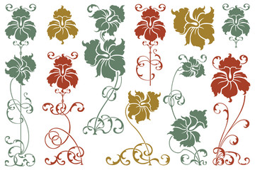 Vector set flower vignette  on different versions