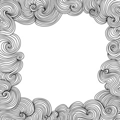 Vector black and white figured frame with curling lines