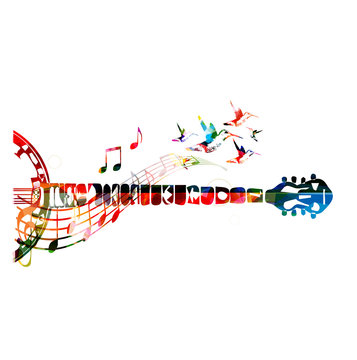 Colorful banjo neck with music notes