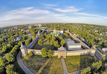 Вид с высоты на Зарайский кремль, Московская область.