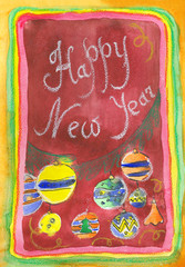 Happy New Year, watercolor
