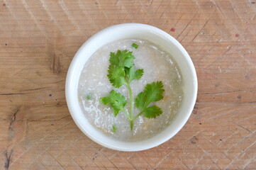 parsley on boiled rice