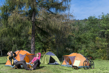 Senior couple at camping