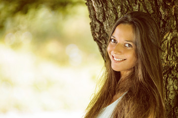 Naklejka premium beautiful woman in forest