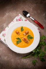 soup with carrot pumpkin and shrimp