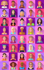Big set of flat icons of various female characters