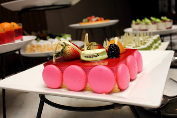  strawberry cake on the kitchen table