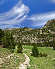 Fototapeta na wymiar Walking pass in Madriu-Perafita-Claror Valley in Andorra