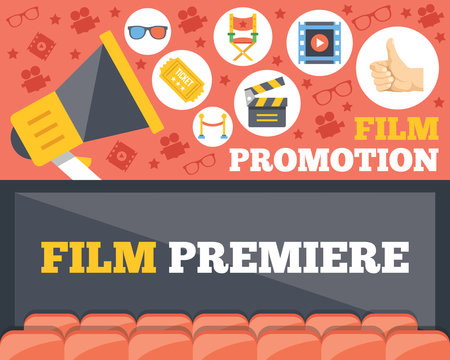 Film promotion and film premiere flat illustration concepts set. 