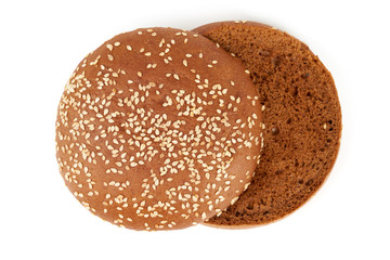 Upper view on sliced bun for hamburger