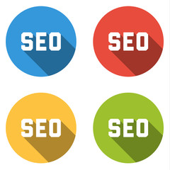 Collection of 4 isolated flat colorful buttons for SEO