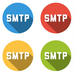 Collection of 4 isolated flat buttons for SMTP (Simple Mail Tran