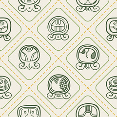 Seamless background with Maya calendar named days and associated glyphs 