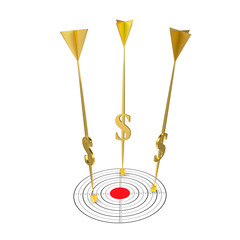 Business darts. Clouds goal. Golden arrow - dollar.