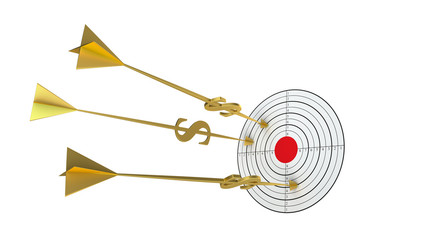Business darts. Clouds goal. Golden arrow - dollar.