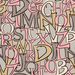 Seamless hand drawn style letters background - pink tone
