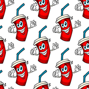 Funny cartoon takeaway soda seamless pattern