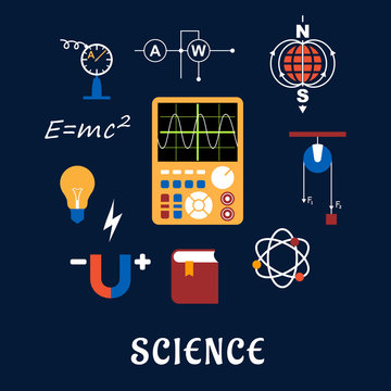 Science physics flat icons set