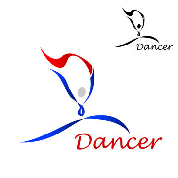 Dancer icon with abstract figure of curling lines