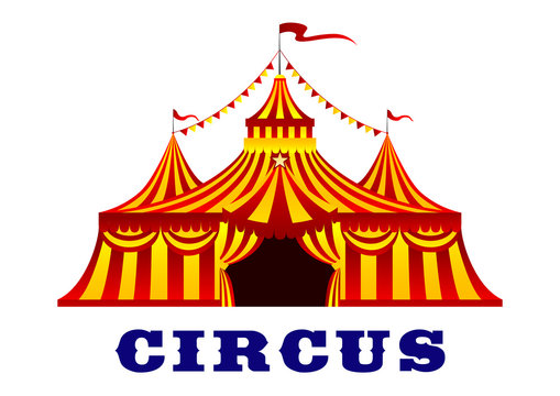 Circus tent with red and yellow stripes