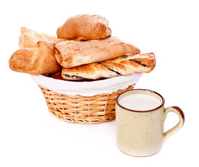 Bread Basket and Mug of Milk
