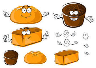 Cartoon white wheat and rye brown breads characters