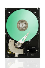 Green Harddisk Drive on white isolated background with clipping