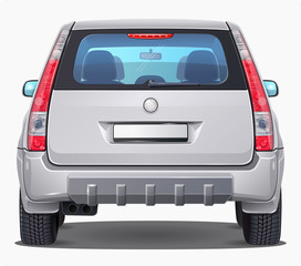 Vector silver Car - Back view - Visible interior version