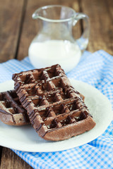 Homemade chocolate waffles with cocoa  from whole wheat flour