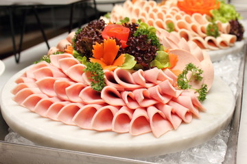  Platter of assorted cold cut slices.